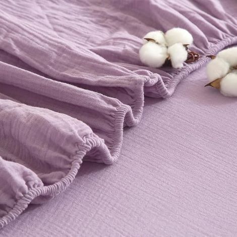 Coton Drap Housse 140x200cm Violet Bonnet 30cm Drap de lit Mousseline Drap Coton Respirant pour Matelas Épais Haut Tissu Anti-Acarien Hypoallergénique (1/5)