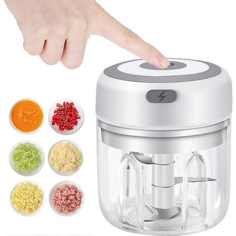 Hachoir à ail électrique, hachoir à légumes 250 ml, hachoir à oignons, petit robot culinaire portable - 250 ml Blanc【jia】 (1/5)