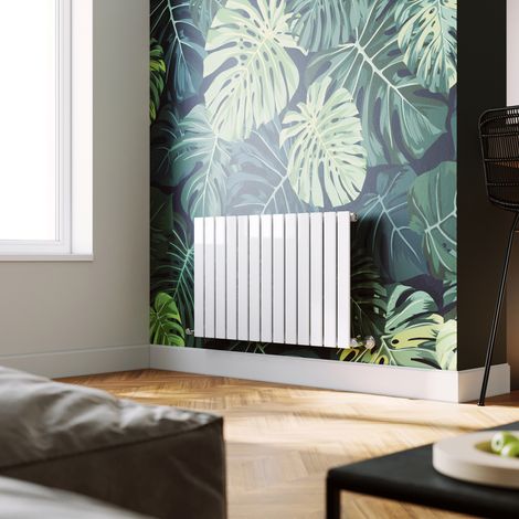 ELEGANT 600 x 988 mm White Horizontal Column Rads Single Flat Panel Designer Radiator High Heat Output + Anthracite Thermostatic Radiator Valves (1/5)