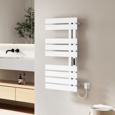 EMKE Elektrischer Handtuchheizkörper 100 x 50 cm 320 W Weiß mit LED-Display, App & Sprachsteuerung, Öffnung links Badheizkörper Handtuchtrockner (1/5)
