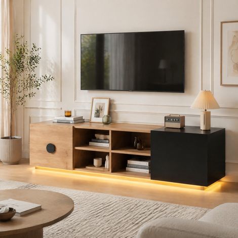 Mobile TV 180x40x50 cm noce in MDF con LED e vano per gatti (1/5)