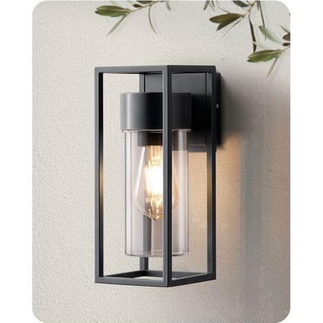 EDISHINE applique murale extérieure intérieure, noir, étanche IP44, douille E27, ampoule non incluse, éclairage mural d'extérieur (1/5)
