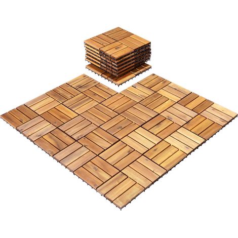 COSTWAY Acacia Wood Interlocking Patio Deck Tile 27 Pcs Hardwood Flooring Tile Building (1/5)
