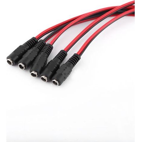 Lot de 10 câbles d'alimentation CC mâles et femelles pour caméras de sécurité CCTV 12 V, noirs et rouges (1/5)