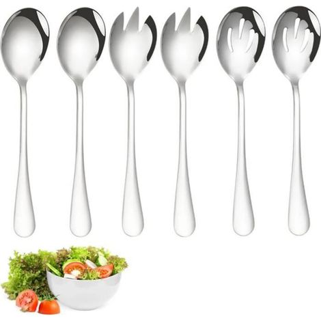 Ensemble couverts à salade6pièces,cuillères fourchette service acier inoxydable,lavable lave-vaisselle(argent) (1/5)