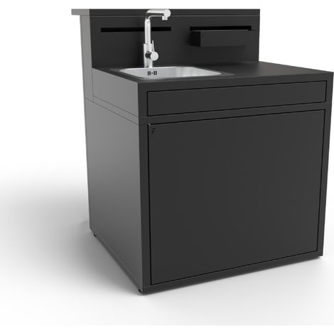Forge Adour – Meuble support évier noir avec bar – 4 pieds réglables – Bac de rangement – Pour cuisine d'extérieur