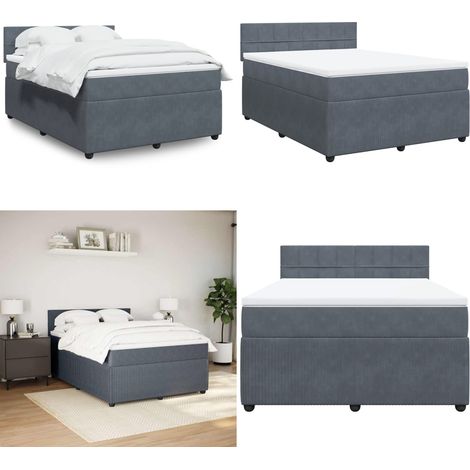 Giroletto a Molle con Materasso Grigio Scuro 140x190 cm Velluto - Materasso a molle insacchettate - Letto a molle