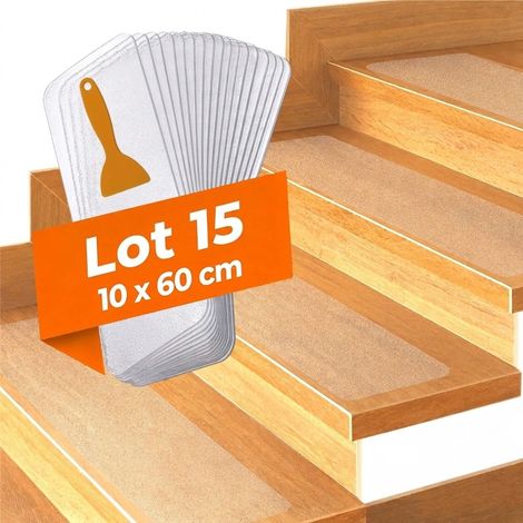 Relaxdays Tapis d'escalier, lot de 15, tapis antidérapant, L x P : 60 x 10 cm, pour escaliers, autocollant, transparent