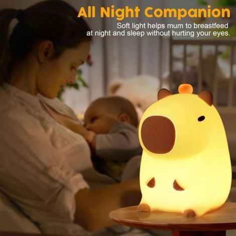 Veilleuse Capybara - Lampe LED Tactile Rechargeable USB-C - Pour Chambre Enfant - 2 Niveaux Luminosité - Autonomie 12 H - Silicone Sans BPA - 1 Pièce (1/4)