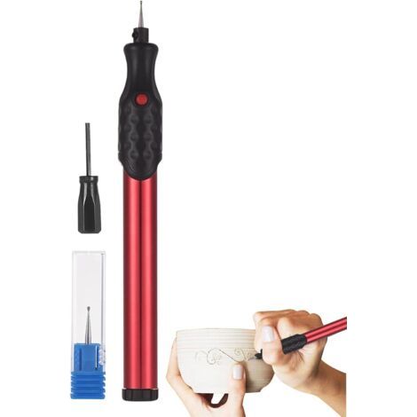 Générique Stylo de graveur en verre, Stylo de gravure sans fil électrique pour métal - Stick de sculpture sans fil pour bois de pierre, rouge (1/5)