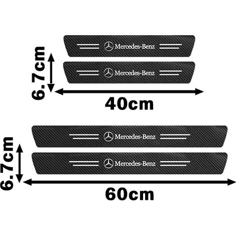 (Lot de 4) Autocollants de protection de seuil de porte en fibre de carbone avec logo, compatibles avec les modèles Mercedes-Benz AMG W211, W205, W213, W203, A207, C218, CLA, CLS et Classe E. (1/4)
