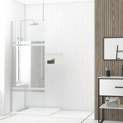 Parete per doccia 80x200cm Specchio - Profilo + Barra a soffitto Cromata - FREEDOM 2 MIRROR