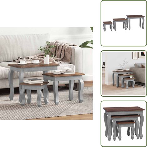 Satztisch-Set 3-tlg. Massives Mahagoniholz - Holz Tisch - Wohnzimmer Dekoration - Mahagoniholztisch - Antik Stil - Settisch (1/5)