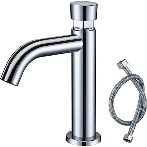 Robinet Temporisé Eau Froide Uniquement, Robinet Poussoir Lavabo Acier inoxydable 304 avec finition chromée, fermeture automatique, résistant à la corrosion et économique en eau (1/5)