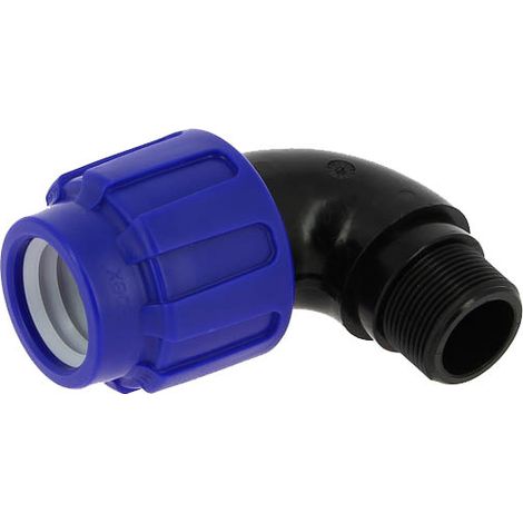 Coude compression 90° Ø40 mâle 33-42 10 bars – Polypropylène résistant aux acides – Pression maximale 10 bars – Pour plomberie et irrigation