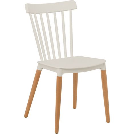 Chaise style scandinave à barreaux modèle POP - Coque en résine blanche et pieds en bois naturel