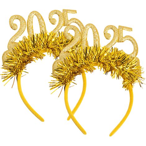 Lot de 2 bandeaux dorés de fête du Nouvel An 2025, paillettes en feuille d'or pour les événements festifs (1/5)