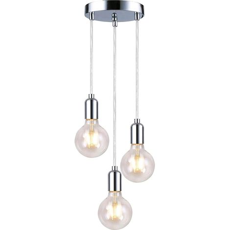 Suspension Luminaire Intérieur 3 Lampes, Lustre Industriel en Métal E27, Plafonnier à Suspension Réglable pour Cuisine Île Salle à Manger Salon Café Argent (Ampoule non Incluse) (1/5)