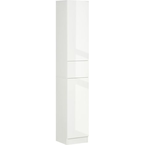 Colonna Bagno 1 Cassetto 2 Armadietti 30x28x170 cm in Legno truciolare e MDF Bianco Lucido (1/5)