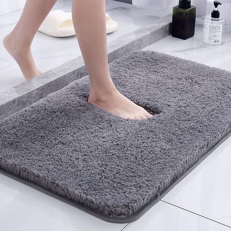 Livraison Rapide Tapis de Bain Douche 40x60 cm Gris Long Poils Ultra Doux et Absorbant Antidérapant Séchage Rapide Lavable en Machine Microfibre (1/4)