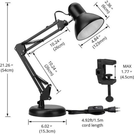 Lampe de Chevet - - Articulée - Métal Vintage - 40w - E27 Ampoule Non Incluse (1/4)