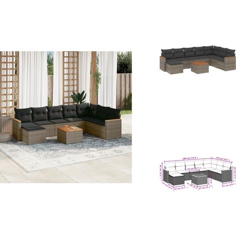 9-tlg. Garten-Sofagarnitur mit Kissen Grau Poly Rattan - Gartenmöbel Set - Esstisch - Lounge Möbel - Outdoor Sofa - Rattan Gartenmöbel (1/3)