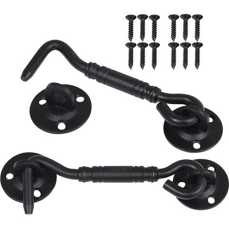 Bardusch-2 Pièces Crochet de Cabine, Support Fenêtre,Crochet Fermeture Porte,Acier Inoxydable Shed Loquet pour Porte de Hangar Porte de Garage Les Fenêtres Cabine,4 Pouce(Noir) (1/5)