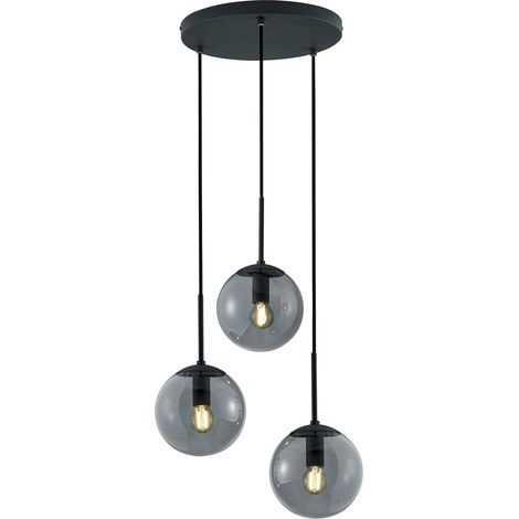 GOECO Trio, Suspension, Balini 3xE14, max.28,0 W Verre, Fumé, Corps: Métal, Antracite Ø:30,0cm, H:150,0cm IP20,Sans illuminant,Réglable en hauteur (1/2)