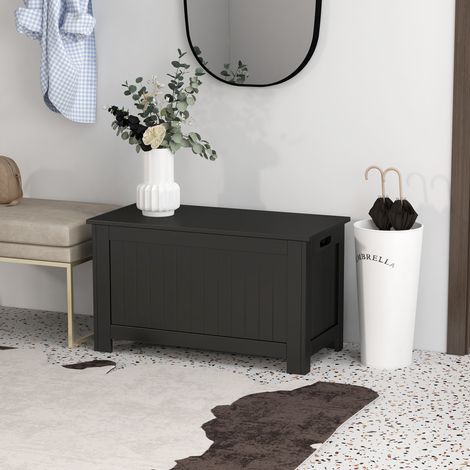 Cassapanca con coperchio, cassapanca versatile con cerniera di sicurezza per ingresso e soggiorno, 81x40x46 cm, nera (1/5)