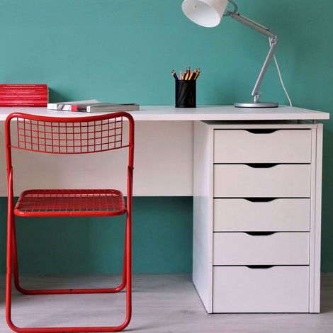 Mobimarket – Cajonera 5 tiroirs en aggloméré blanc – Dimensions 71 x 40 x 43 cm – Guides métalliques pour tiroirs – Montage nécessaire