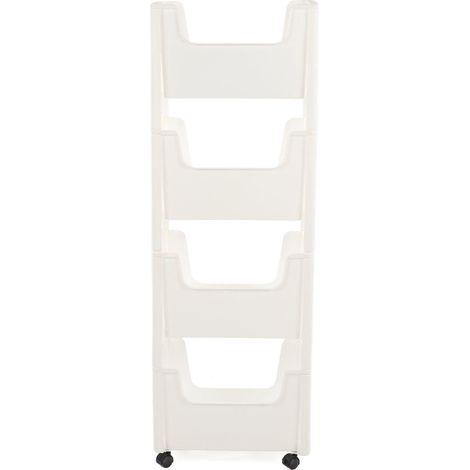 Chariot robuste à 4 niveaux, blanc, avec roulettes verrouillables, idéal pour les livres, les jouets et les flacons d'épices. (1/5)