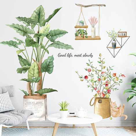 Stickers muraux amovibles Bananier - Plantes tropicales en pot - Décoration murale pour salon, chambre, chambre d'enfant, maison  JUNJUN (1/5)