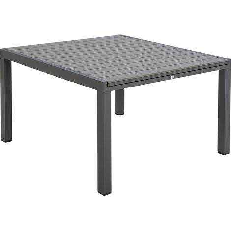 M&S – Table de jardin carrée extensible 120-180 cm en bois composite et aluminium – Résistante aux intempéries – Pour repas en extérieur