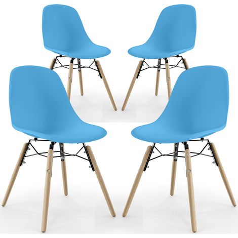 Dining Chair - Scandinavian Design - Wooden Legs - Pack of 4 - Skögur Blue