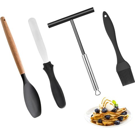 4 Pièces Etaleur Crepe 12x20cm T Forme Manche Rateau Crepe Acier Inoxydable Pour Crêpes Pancakes Ou Galettes De Maïs Compatible Lave-Vaisselle (1/5)
