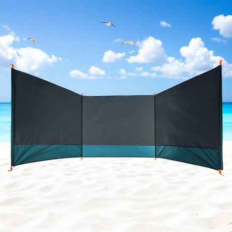 Strand Windschutz grau mit Tragetasche - 400 x 140 cm - Camping Sichtschutz mit Seil und Heringen - Strandzaun Blickschutz