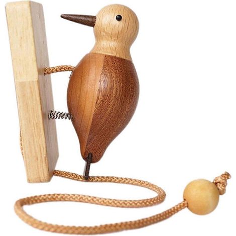 Heurtoir en bois rétro en forme de pic-vert - Cadeau de pendaison de crémaillère unique (1/5)