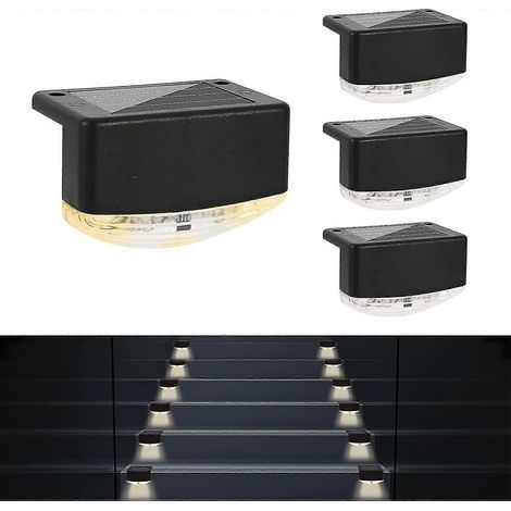 Lot de 4 lampes solaires pour terrasse, lampes d'escalier étanches à 2 LED pour clôture extérieure, escaliers, jardin, balustrade, cour, patio et allée. (1/5)