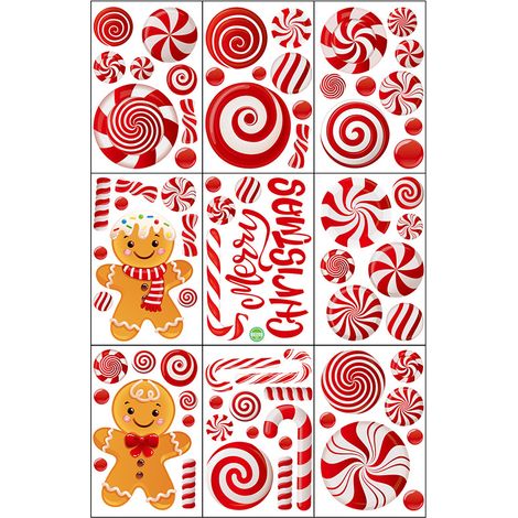 Noël Autocollants Fenetre Réutilisables, Stickers Fenetre Noël avec Bonbons rouges, Stickers Double Face Amovible pour DIY Décor Fenêtre de NoëL, Vitrines, Façades en Verre (1/5)