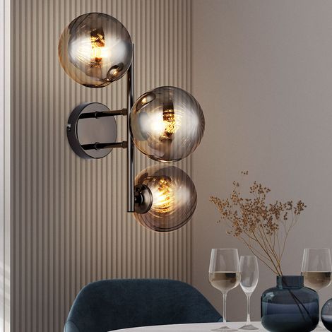 Applique murale applique lampe de couloir boule de verre lampe de salon fumée 3 ampoules H 25cn (1/5)