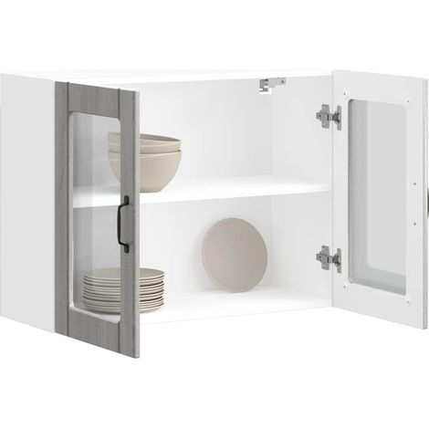 Kitchen Wall Cabinet with Glass Door Lucca Grey Sonoma Engineered Wood vidaXL