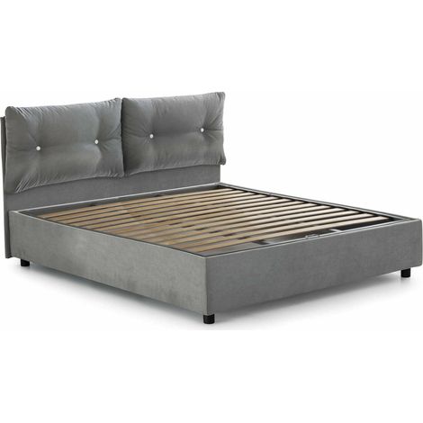 Talamo Italia - Letto matrimoniale Abbaione, Letto contenitore con rivestimento in tessuto, 100% Made in Italy, Apertura frontale, adatto per materasso Cm 160x190, Grigio