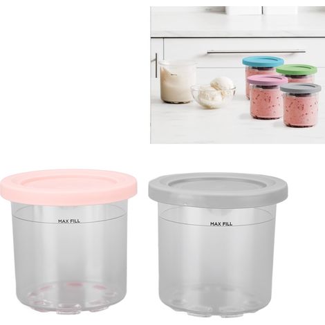 2 vaschette per gelato da 600 ml, accessori compatibili con Ninja NC299AMZ NC300s - Grigio e rosa (1/4)