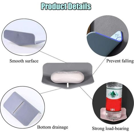 Portasapone da parete, portasapone senza fori, portasapone per WC, portasapone da parete senza ventose, portasapone autodrenante per bagno, doccia, dispenser di sapone (bianco) (1/4)