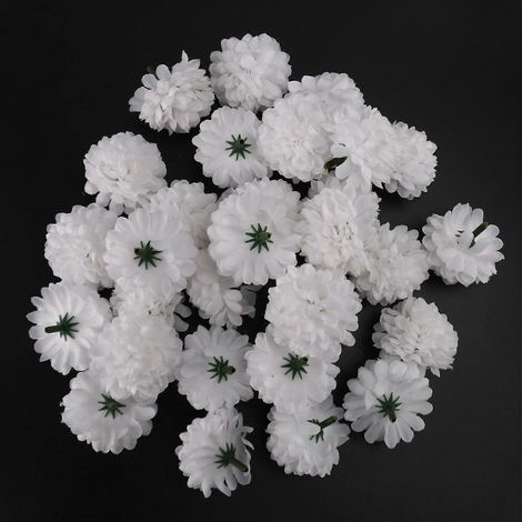 30 œillets artificiels en soie, têtes sphériques blanches, pour décoration de mariage. (1/5)
