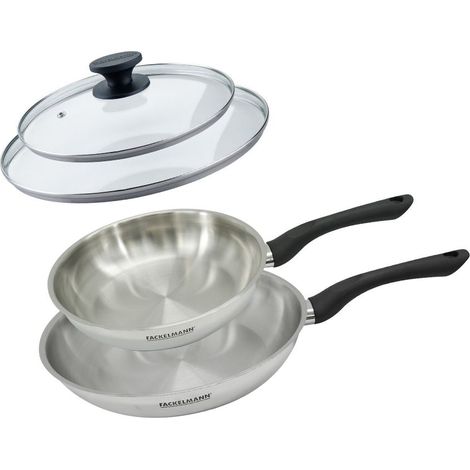 Set 2 poêles 24 et 28 cm en inox et couvercles verre Fackelmann Geneva (1/5)