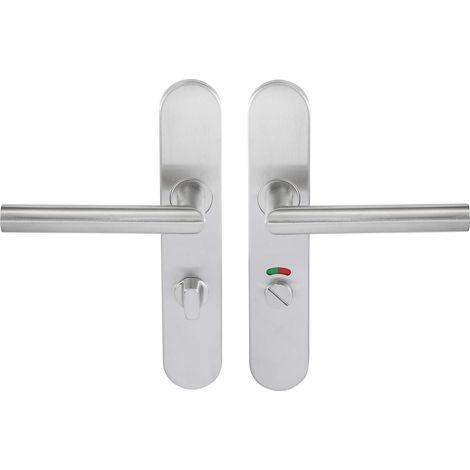 1 Paire - Poignées Inox - Plaque Tempo - Pour Porte Toilettes Condamnation Avec Voyant Résistance Corrosion Grade 2 Argent 228x43 cm