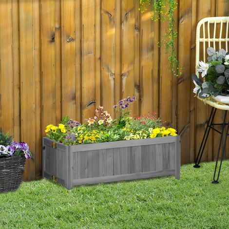 Pot pliant jardinière Bois Gris surélevée cultures légumes/fleurs terrasse/balcon 70x30x25 cm (1/4)