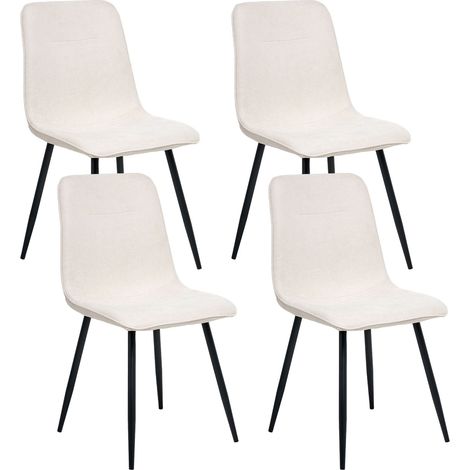 Set di 4 sedie da pranzo imbottitura in poliestere gambe in ferro nero senza braccioli sala da pranzo Beige Chiaro Tuscola