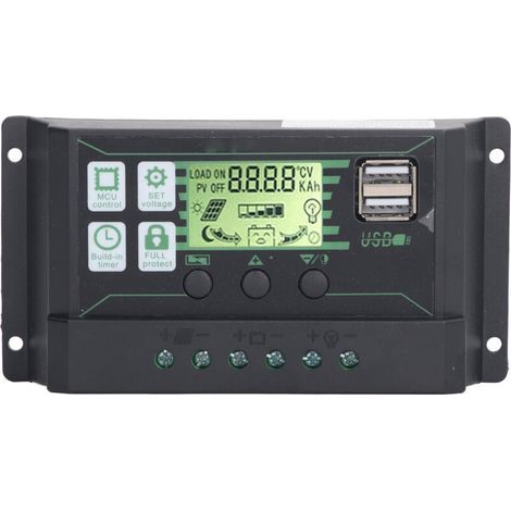 PWM Solar Charge Controller Regulator LCD Affichage pour les batteries de gel AGM ouvertes 12V 24V 100A 2 CONTRÔLE DE PANNEAU PV USB (1/5)